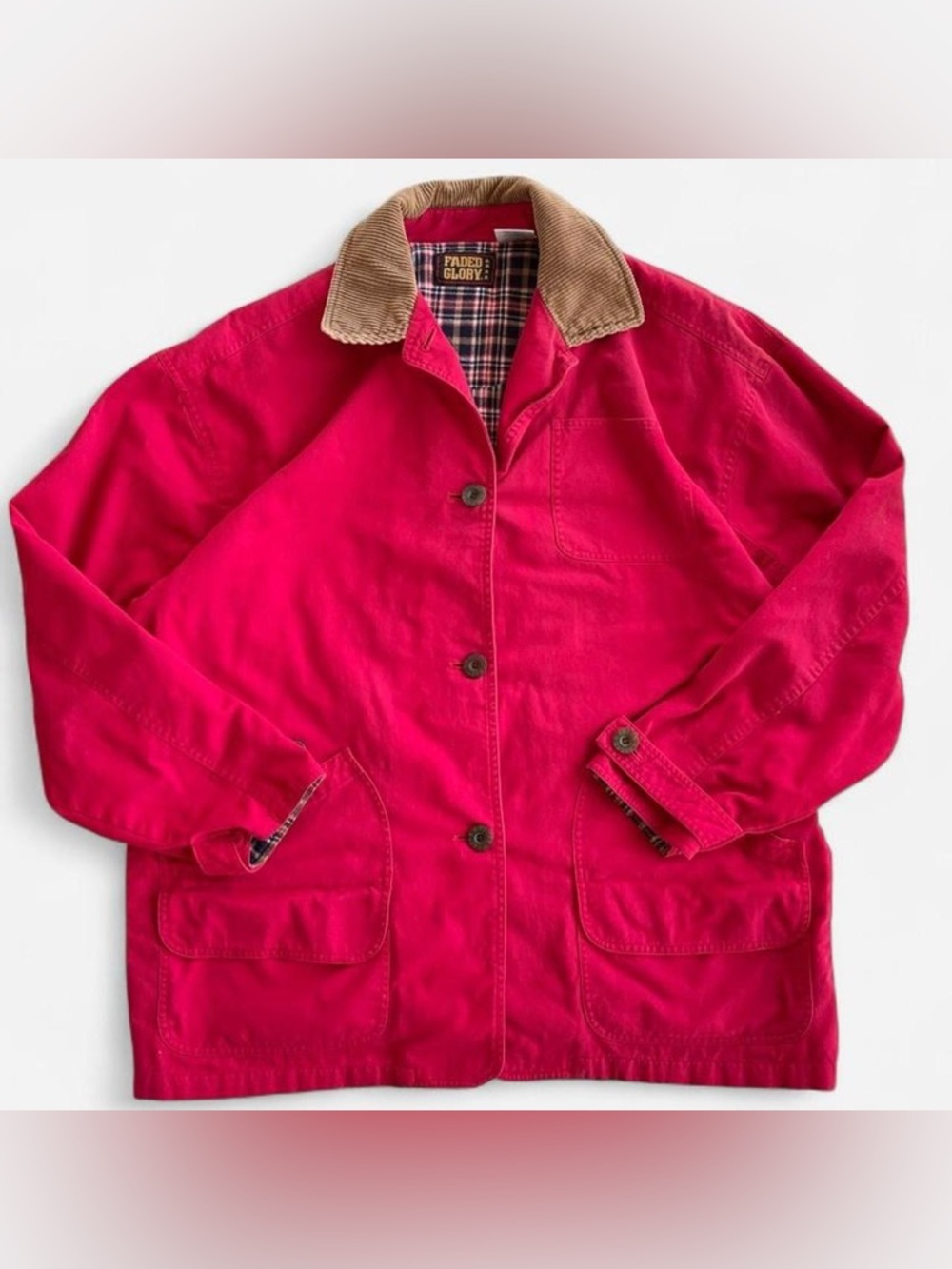 Vintage Faded Glory Red Barn Chore Jacket Brown Corduroy Collar Jacket M